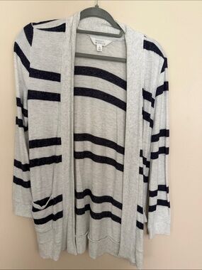 Market & Spruce Heathered Gray Open Cardigan with Black Stripes